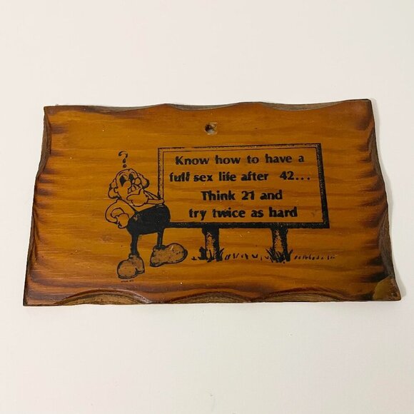 Vintage Wooden Art Bathroom Plaque Joke Sign Made in Canada - Picture 1 of 16